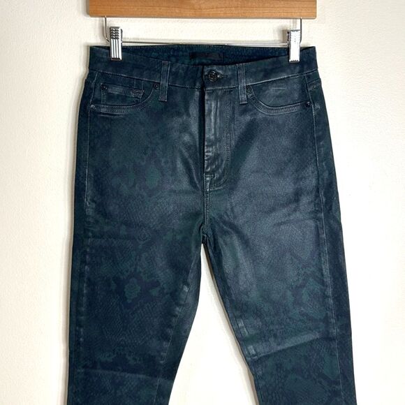 7 For All Mankind High-Waist Ankle Skinny Coated Green Python jeans SZ 28 NWOT - Picture 4 of 14